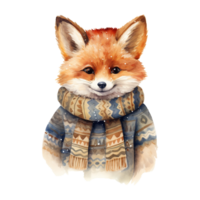 AI generated cute fox wearing a sweater. AI generated image png