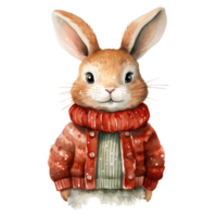 ai generato acquerello di un' coniglio indossare un' maglione. ai generato Immagine png