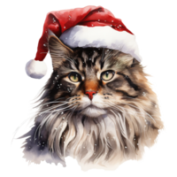 AI generated Maine Coon Cat Wearing a Santa Hat. AI generated image png