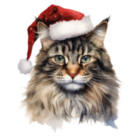 AI generated Maine Coon Cat Wearing a Santa Hat. AI generated image png