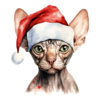 ai gegenereerd sphynx kat vervelend een de kerstman hoed. ai gegenereerd beeld png