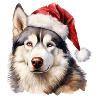 ai generiert sibirisch heiser Hund tragen ein Santa Hut. ai generiert Bild png