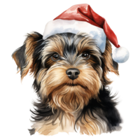 AI generated Yorkshire Terrier Dog Wearing a Santa Hat. AI generated image png