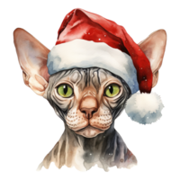 ai generado sphynx gato vistiendo un Papa Noel sombrero. ai generado imagen png