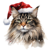 ai généré Maine nègre chat portant une Père Noël chapeau. ai généré image png