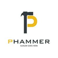 Initial Letter P Hammer Service Icon Vector Logo Template Illustration Design