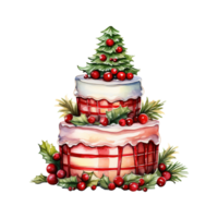 ai generato acquerello Natale torta con agrifoglio e frutti di bosco. ai generato Immagine png