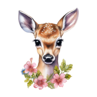 AI generated deer with delicate flowers adorning. AI generated image png