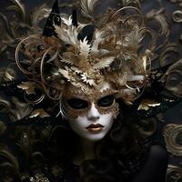 AI generated Woman in a golden mask with leafs Ai Artificial Intelligence technology concept photo