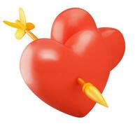 Pareja de rojo corazones traspasado por Cupido flecha aislado en blanco antecedentes foto