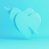 Two hearts pierced by cupid arrow bright blue background in pastel colors. Minimalism concept photo