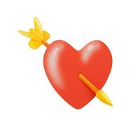 Red heart pierced by cupid arrow isolated on white background photo