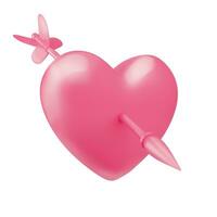 Pink heart pierced by cupid arrow isolated on white background photo
