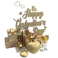 The gold text and gift box for Valentine's Day concept 3d rendering png