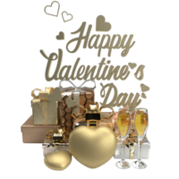 The gold text and gift box for Valentine's Day concept 3d rendering png