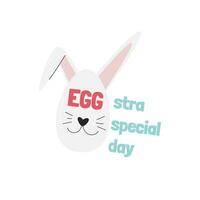 Eggstra as extra special day lettering. Easter print design isolated on white. Cute quote with bunny head. Celebration creative greeting card. Religious holiday hand drawn flat vector illustration