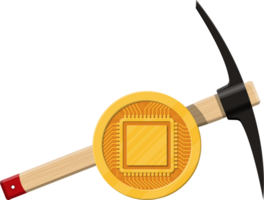 gouden munt met computer spaander en pikhouweel png