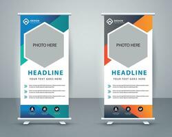 Vector corporate x banner pull up roll up banner standee template with creative shapes