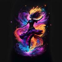 AI generated dancing woman Nebulosa Galaxy, Dark Background, Trendy Colorful Gradient, AI Generated photo