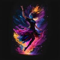 AI generated dancing woman Nebulosa Galaxy, Dark Background, Trendy Colorful Gradient, AI Generated photo