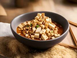 AI generated A traditional dish of tofu sprinkled with peanuts, Ai generated photo