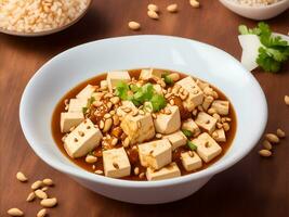 AI generated A traditional dish of tofu sprinkled with peanuts, Ai generated photo