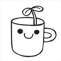 cute cup with coffee, vector drawing in doodle style, kawaii.