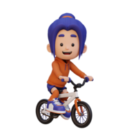 3D girl character ride bike go to school png