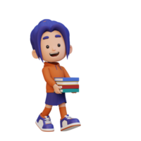 3D happy girl character holding book png