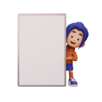 3D girl character holding a blank placard png