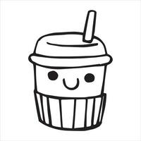 cute cup with coffee, vector drawing in doodle style, kawaii.