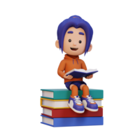 3D happy girl character reading book png
