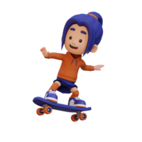 3d niña personaje paseo patineta png