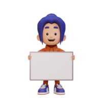 3D girl character holding a blank placard png