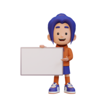 3D girl character holding a blank placard png