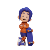 3d niña personaje paseo patineta png