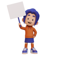 3D girl character holding a blank placard png