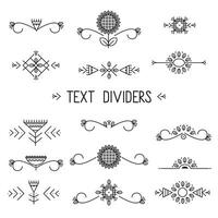 Set of text dividers in tribal style. Floral and geometric elements. Sunflowers and leaves in ethnic style. Vector illustration