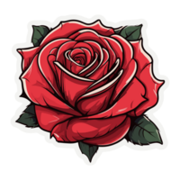 ai gegenereerd hoog kwaliteit rood roos sticker 2d schattig fantasie dromerig illustratie png
