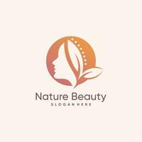 Nature beauty woman logo vector design illustration with creative element concept
