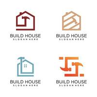 House build logo vector design with hammer style and creative concept