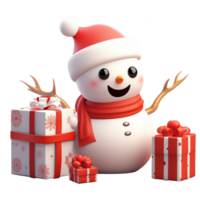 ai généré mignonne bonhomme de neige avec rouge chapeau avec Noël cadeau éléments, 3d conception. adapté pour Noël et conception éléments png