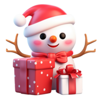 AI generated Cute snowman with red hat with Christmas gift elements, 3d design. Suitable for Christmas and design elements png