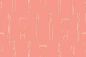 Seamless pattern of toothbrushes and toothpaste. Vector. Vector illustration