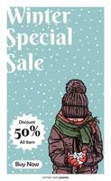 Winter sale poster hand drawn style vector illustration