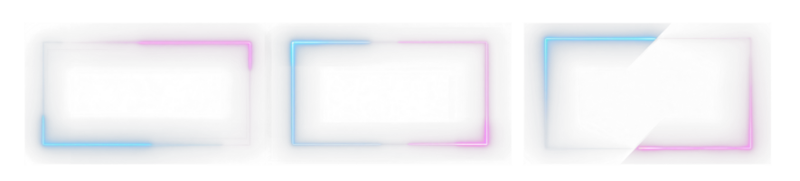 AI generated Square rectangle picture frame with two tone neon color motion graphic on isolated black background. Blue and pink light moveing for overlay element. 3D illustration rendering. png