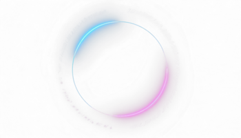 AI generated Round circle picture frame with two tone neon color shade motion graphic on isolated black background. Blue and pink light moving for overlay element. 3D illustration rendering. png