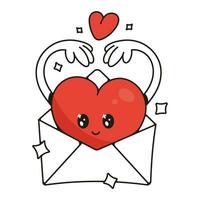 Red heart. Cute funny cartoon character. Set of stickers. Flat vector illustration for February 14th. Happy Valentine's Day concept. Romantic talisman.