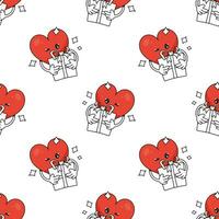 Red heart. Cute funny cartoon character. Seamless pattern. Vector background for February 14th. Happy Valentine's Day concept. Romantic talisman.
