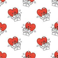 Red heart. Cute funny cartoon character. Seamless pattern. Vector background for February 14th. Happy Valentine's Day concept. Romantic talisman.